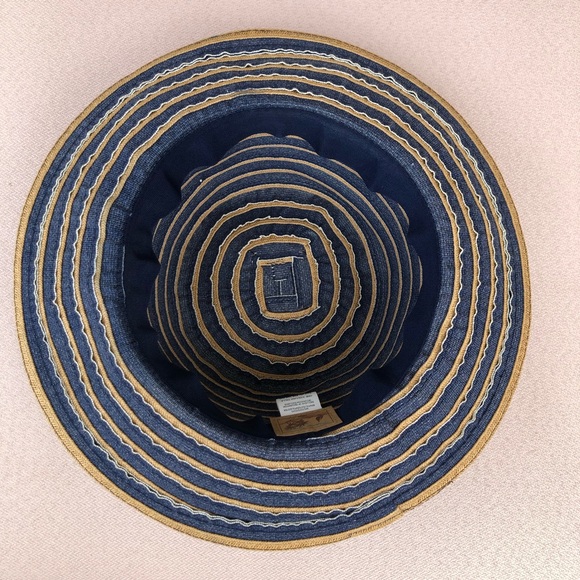 Tropical Trends Navy Tan Stripes Women’s Versatile Hat One Size - Picture 9 of 14